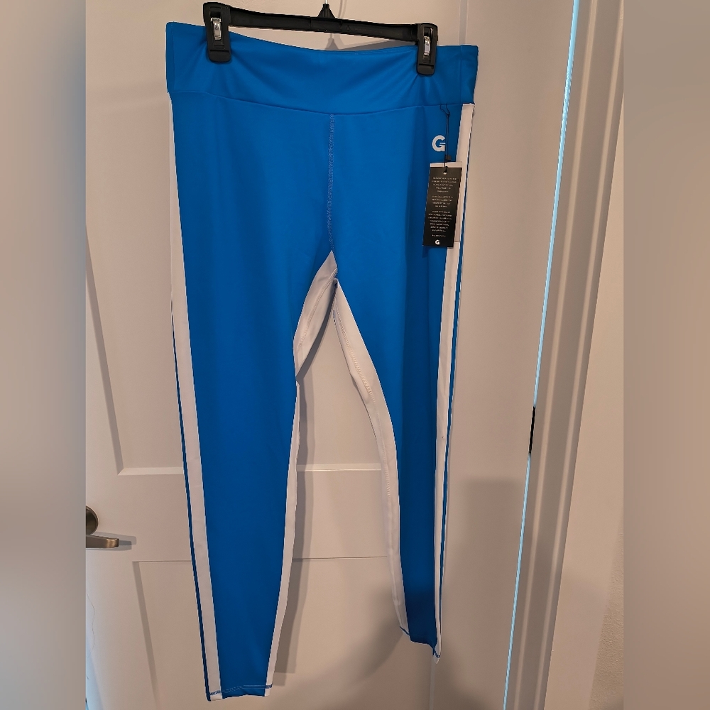 GRRRL Bright Light Blue w White Stripes SAM (L / XL) Athletic Gym Workout